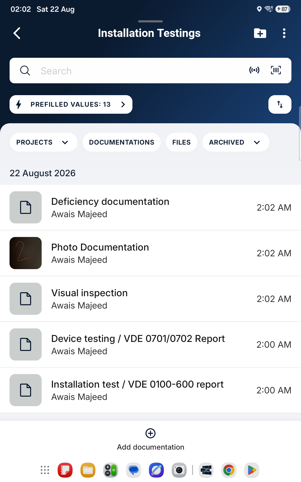 Popis dokumentacija projekta u Sparkifyju na Android tabletu