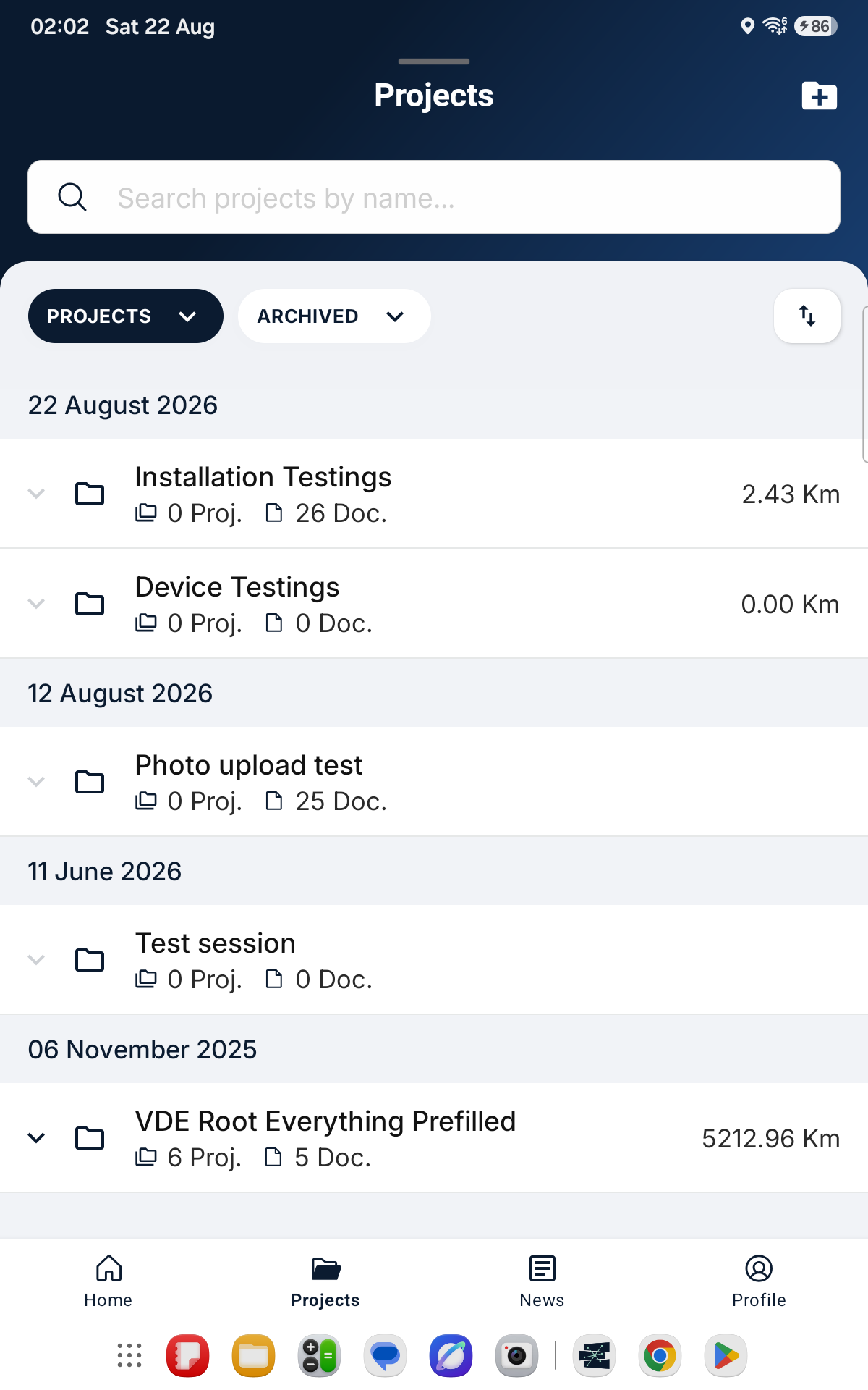 Pregled projekata u Sparkifyju na Android tabletu